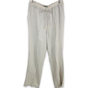 Natural Linen Pants draw string elastic wide leg lagenlook medium relaxed